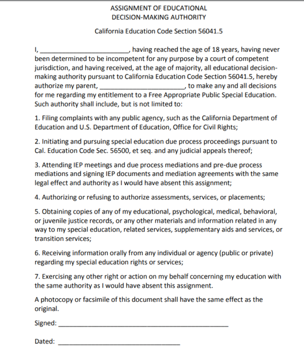 Assignment of Educational Rights
